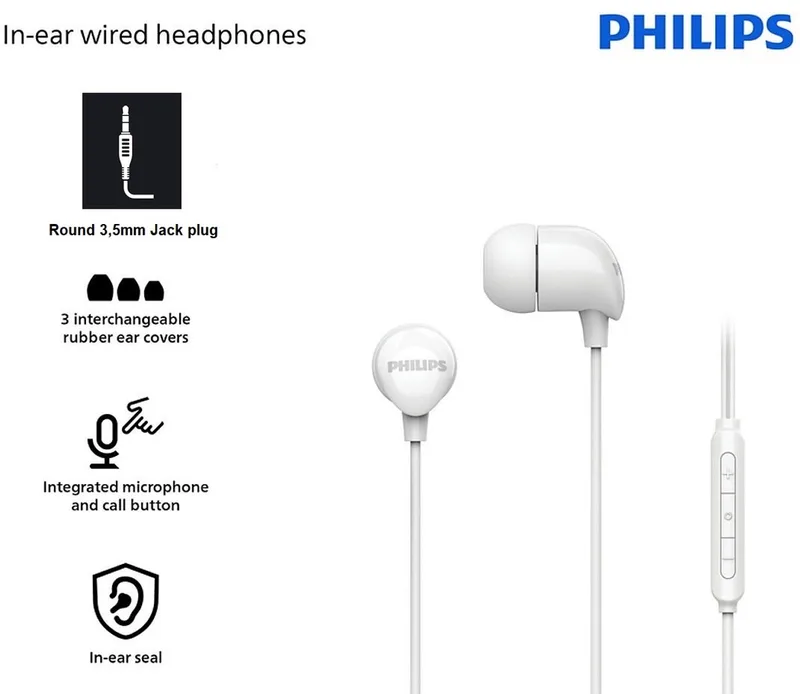 Oordopjes - Rijke Bas Helder Geluid Bedraad In-ear Met Microfoon by Philips in White – product photo