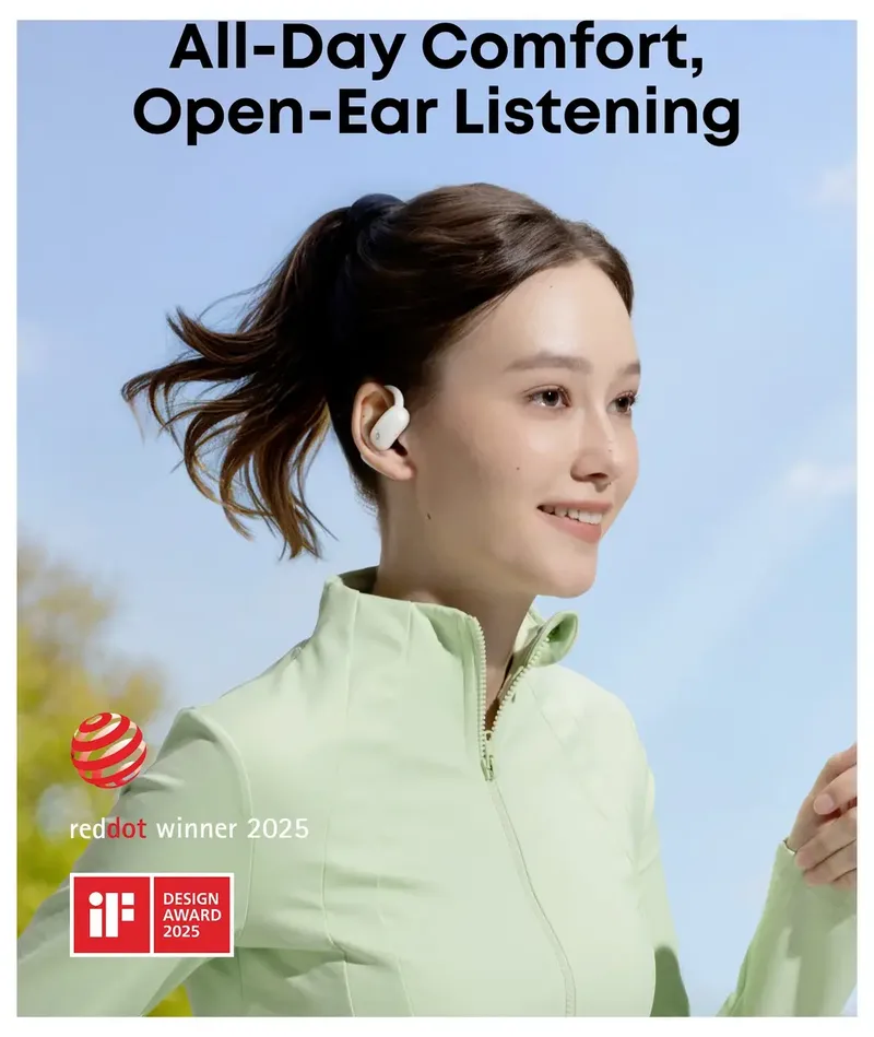 AeroFit 2 by Anker - Open-ear oordopjes - Niet-intrusief ontwerp - Verstelbaar comfort - Goede pasvorm - Rijke bas - Hi-res audio - 42 uur afspeeltijd - Bluetooth 5.4 - Draadloos opladen - IP55 - Open-ear earbuds van Soundcore in Wit – productfoto 2 van 2