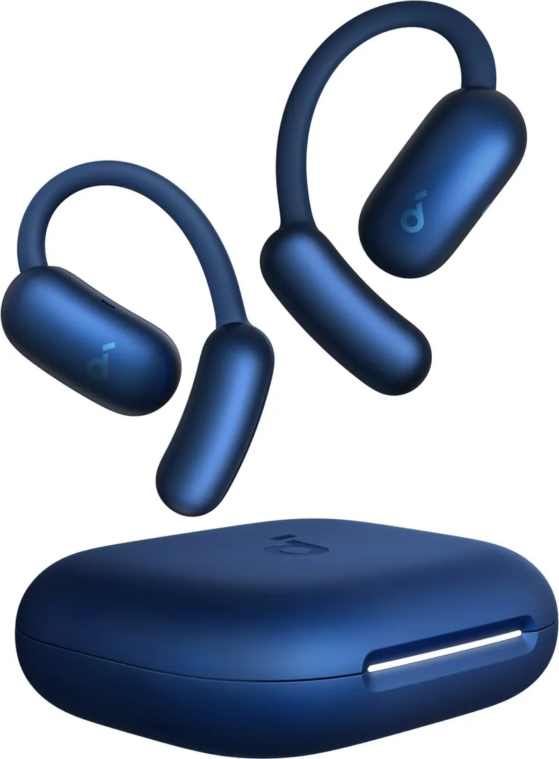 AeroFit 2 by Anker - Open-ear oordopjes - Niet-intrusief ontwerp - Verstelbaar comfort - Goede pasvorm - Rijke bas - Hi-res audio - 42 uur afspeeltijd - Bluetooth 5.4 - Draadloos opladen - IP55 - Open-ear earbuds van Soundcore in Blauw – productfoto 1 van 2