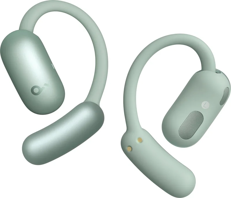 AeroFit 2 van Anker - Open-ear hoofdtelefoon - Aanpasbare oorhaak - Stevige grip - Diepe bas - Hi-Res draadloze audio - 42 uur speeltijd - Bluetooth 5.4 - Draadloos opladen - IP55 - Heldere oproepen van Soundcore in Groen – productfoto