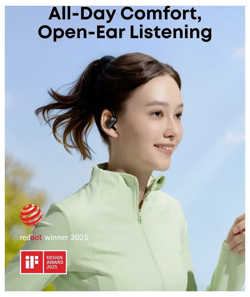 AeroFit 2 van Anker - Open-ear hoofdtelefoon - Aanpasbare oorhaak - Stevige grip - Diepe bas - Hi-Res draadloze audio - 42 uur speeltijd - Bluetooth 5.4 - Draadloos opladen - IP55 - Heldere oproepen van Soundcore in Zwart – productfoto 2 van 2