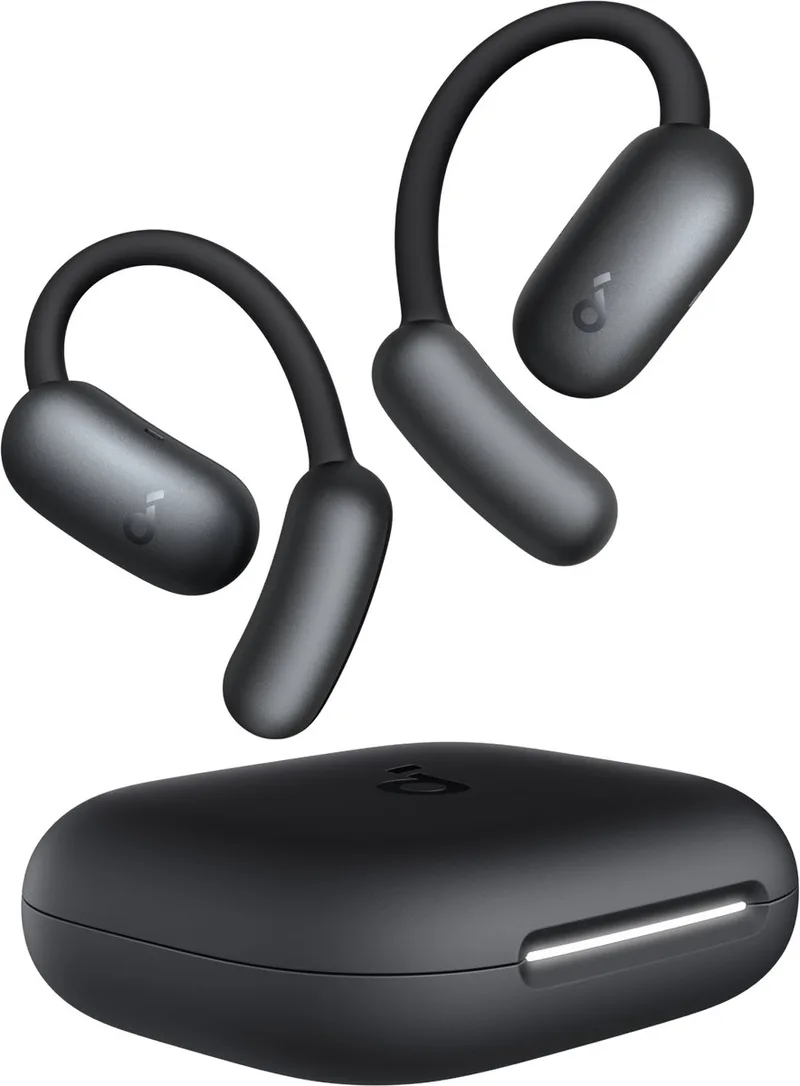 AeroFit 2 van Anker - Open-ear hoofdtelefoon - Aanpasbare oorhaak - Stevige grip - Diepe bas - Hi-Res draadloze audio - 42 uur speeltijd - Bluetooth 5.4 - Draadloos opladen - IP55 - Heldere oproepen van Soundcore in Zwart – productfoto 1 van 2