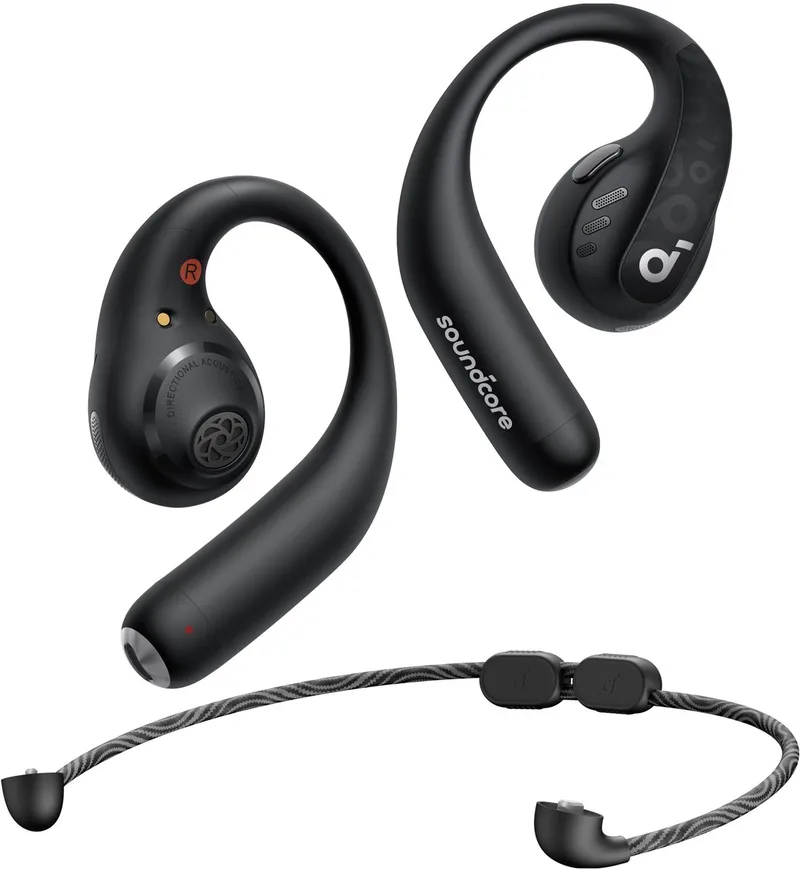 AeroFit Pro Open-Ear Oordopjes - Met Nekband van Soundcore in Zwart – productfoto