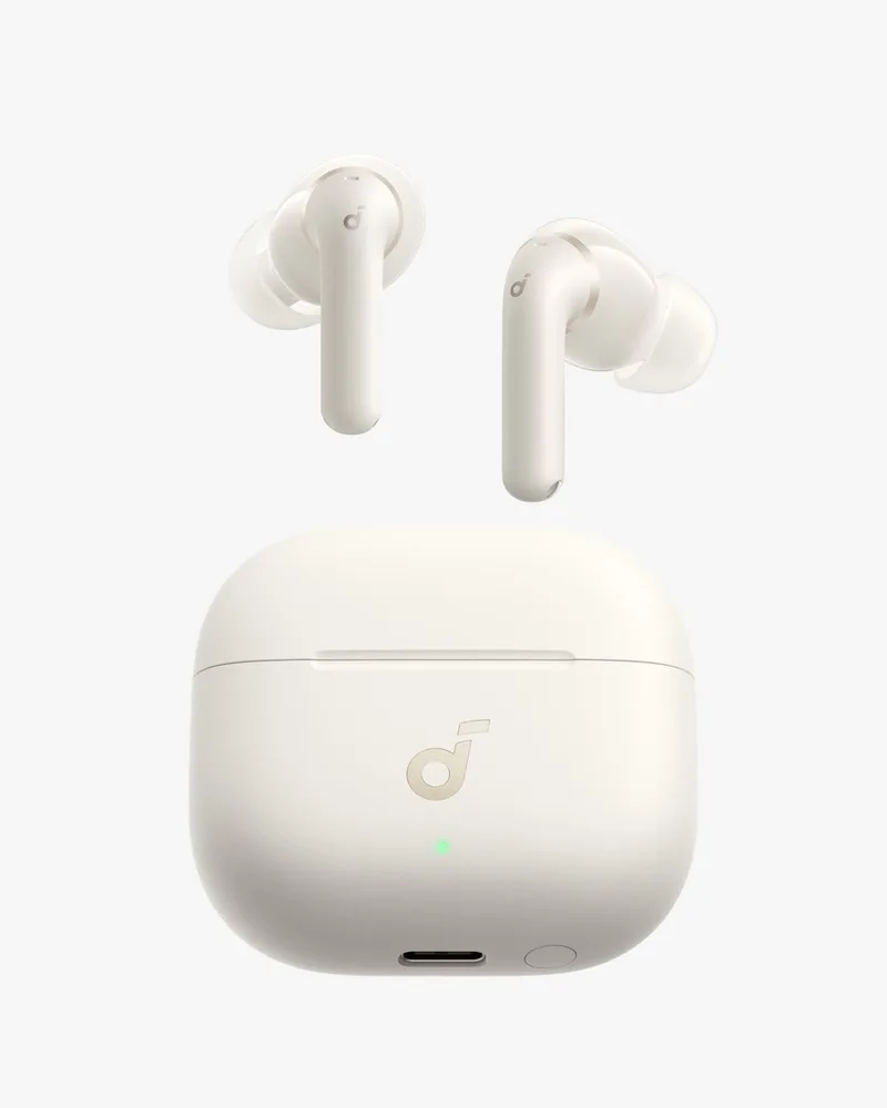 Anker P42i Draadloze Oordopjes, Adaptieve ANC Voor Dagelijks Geluid, Hi-Res Audio Met LDAC, Natuurlijke Modus Voor Concerten & Live Events, 56Uur Speeltijd, Al-Oproepen Met 6 Microfoons, Draadloos Opladen, IP55 van Soundcore in Wit – productfoto