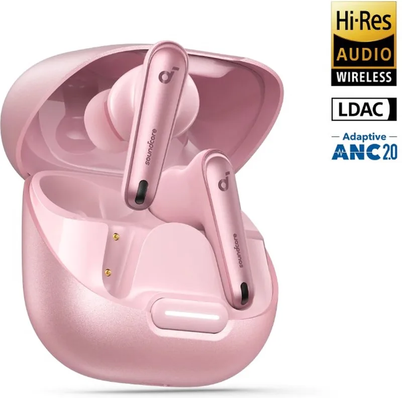 Liberty 4 NC - Wireless Noise Cancelling Earbuds - 98.5% Noise Reduction - draadloze oordopjes - Adaptive Noise Cancelling to Ears and Environment - Hi-Res Sound - 50H Battery by Soundcore in Pink – product photo