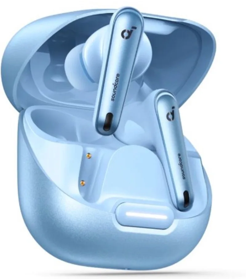 Liberty 4 NC - Wireless Noise Cancelling Earbuds (Light Blauw) - 98.5% Noise Reduction - draadloze oordopjes- Adaptive Noise Cancelling to Ears and Environment - Hi-Res Sound - 50H Battery van Soundcore in Light. Blauw – productfoto