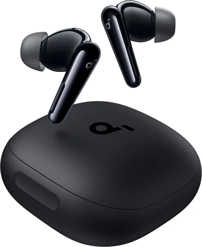 Liberty 4 Pro by Anker - Draadloze hoofdtelefoon met ruisonderdrukking - Oordopjes met 7 sensoren - ANC in realtime - 2 x sneller opladen - Hifi-muziek - Studio-niveau - Heldere gesprekken met 6 microfoons en AI van Soundcore in Zwart – productfoto