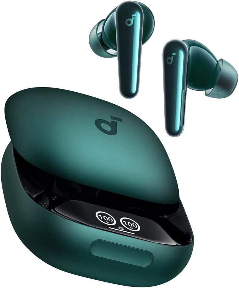 Liberty 4 Pro van Anker, draadloze oordopjes met iruisonderdrukking, 7 sensoren, realtime adaptieve ruisonderdrukking, 2x sneller opladen, hifi-muziek op studioniveau,6microfoons en Al - Groen van Soundcore in Groen – productfoto