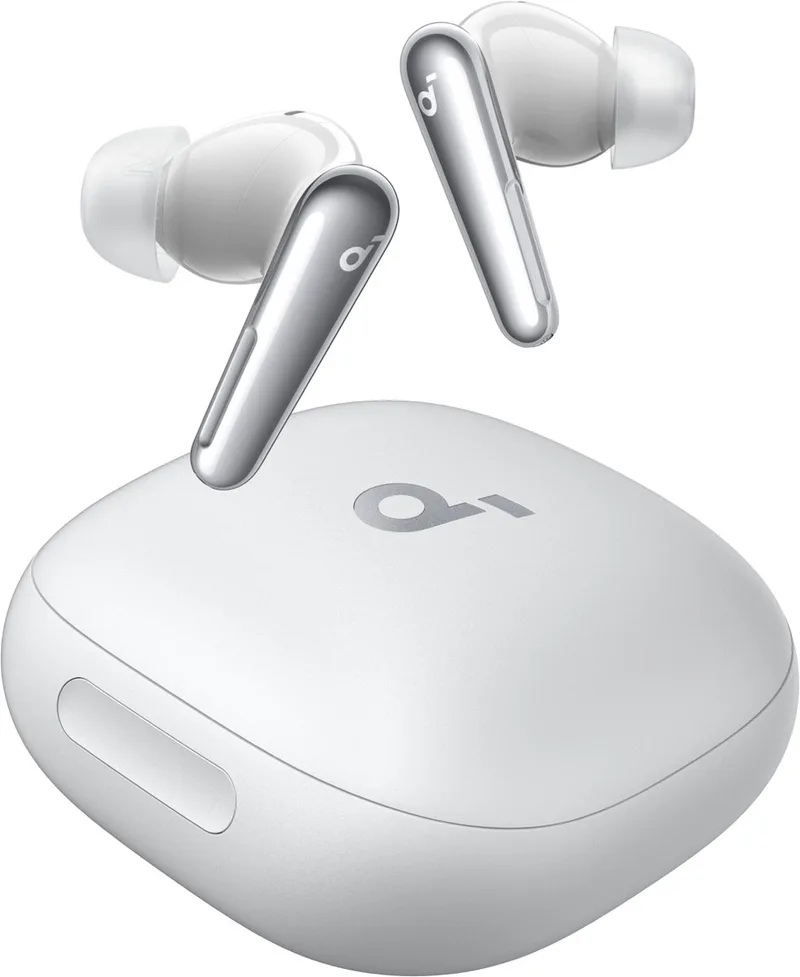 Liberty 4 Pro van Anker - Draadloze oordopjes met ruisonderdrukking - 7 sensoren - Realtime adaptieve ruisonderdrukking - 2x sneller opladen - Hifi-muziek op studioniveau - 6 microfoons en Al van Soundcore in Wit – productfoto