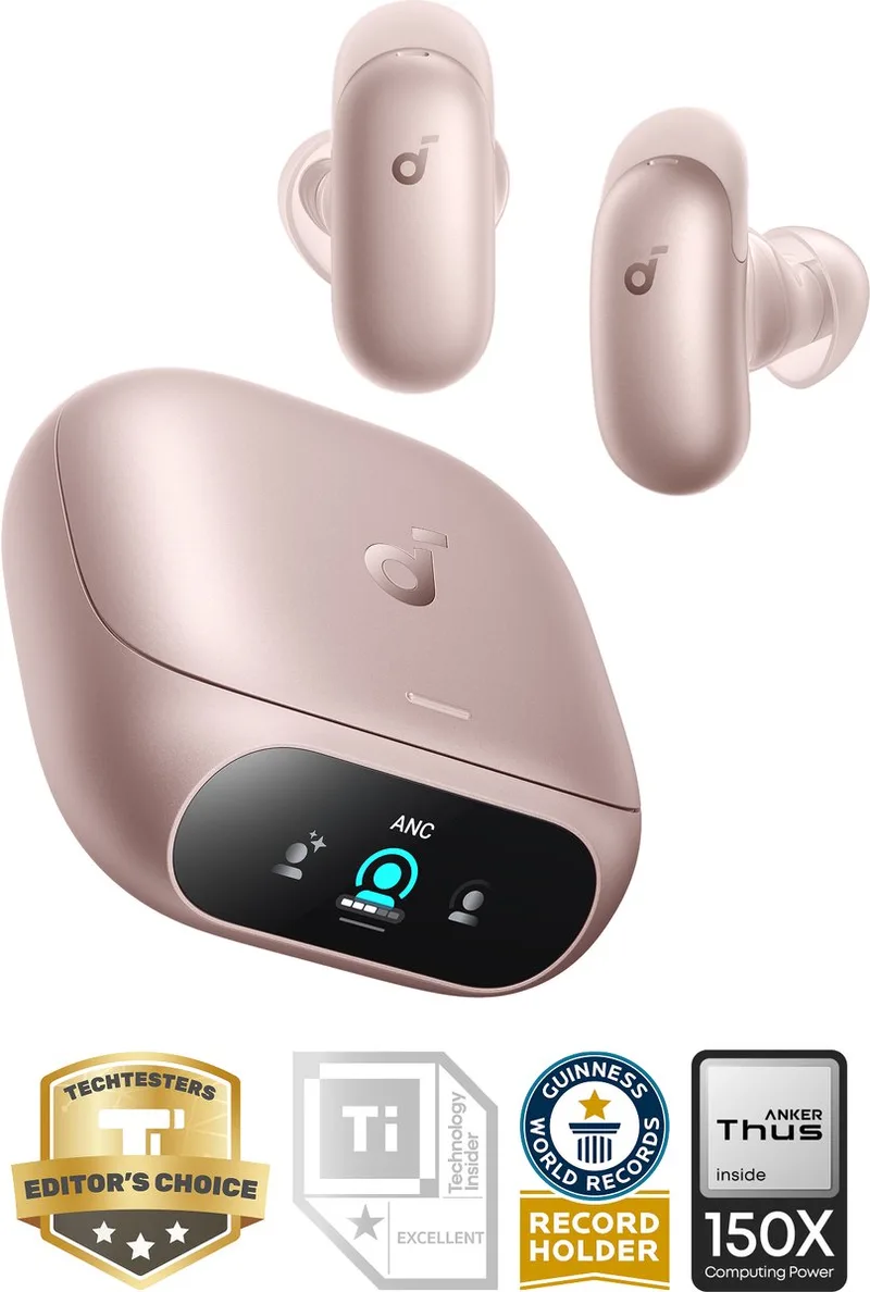 Liberty 5 Pro by Anker - Anker Thus Al Chip - Kristalheldere Gesprekken - Noise Cancelling Oordopjes - Draadloze Oordopjes - ANC Met 6 - 5 U/28 U:Speeltijd - Snelladen - Draadloos Opladen van Soundcore in Roze – productfoto