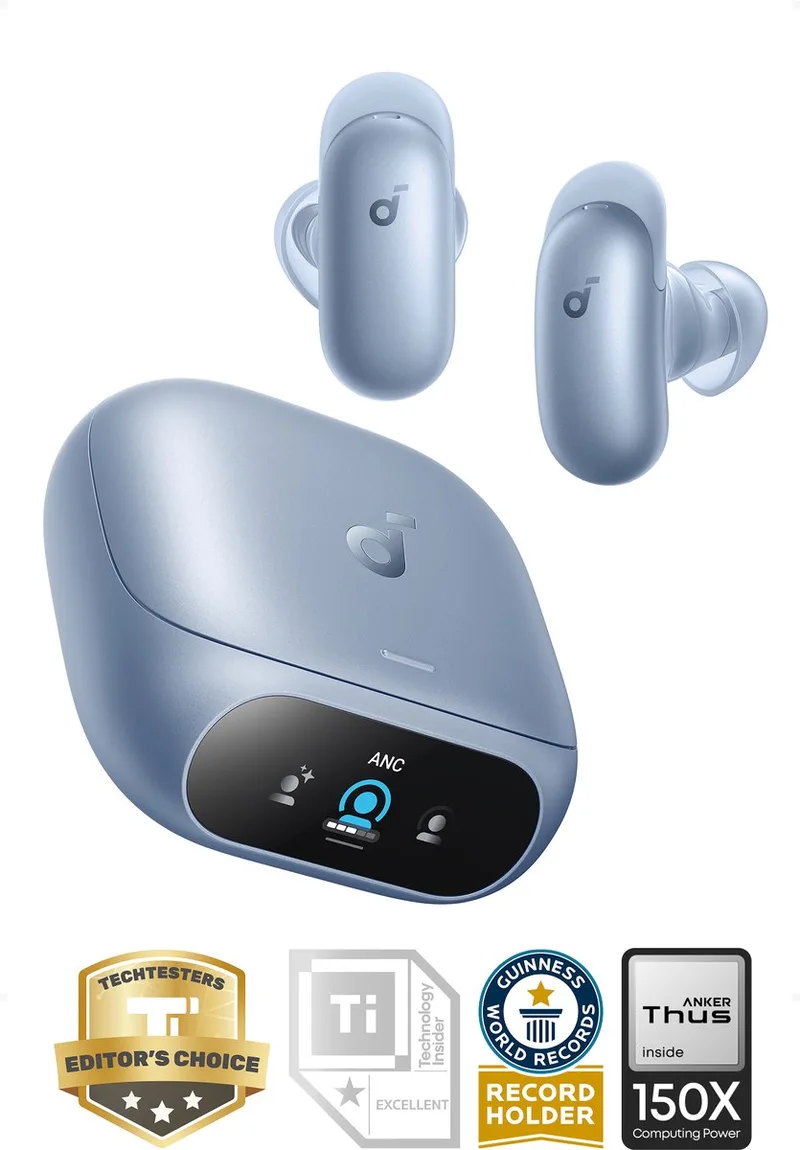 Liberty 5 Pro by Anker - Anker Thus Al Chip - Kristalheldere Gesprekken - Noise Cancelling Oordopjes - Draadloze Oordopjes - ANC Met 6 - 5 U/28 U:Speeltijd - Snelladen - Draadloos Opladen van Soundcore in Blauw – productfoto