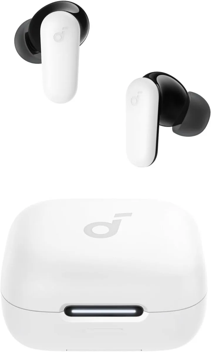 P30i by Anker Noise Cancelling Earbuds - Slimme noise cancelling - Krachtige bas - 45 uur speeltijd - 2-in-1 houder- IP54-draadloze oordopjes - Bluetooth 5.4 - App-bediening TD van Soundcore in Wit – productfoto