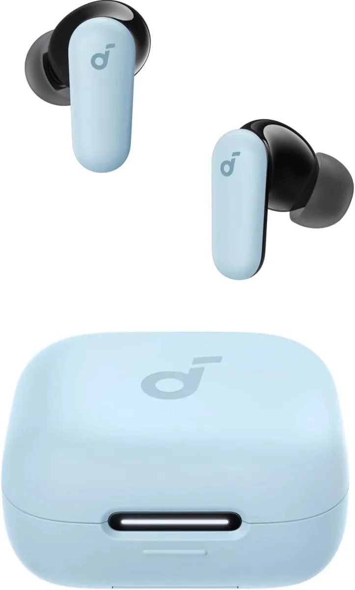 P30i by Anker Noise Cancelling Earbuds - Slimme noise cancelling - Krachtige bas - 45 uur speeltijd - 2-in-1 houder - IP54 draadloze oordopjes - Bluetooth 5.4 - App-bediening TD van Soundcore in Blauw – productfoto