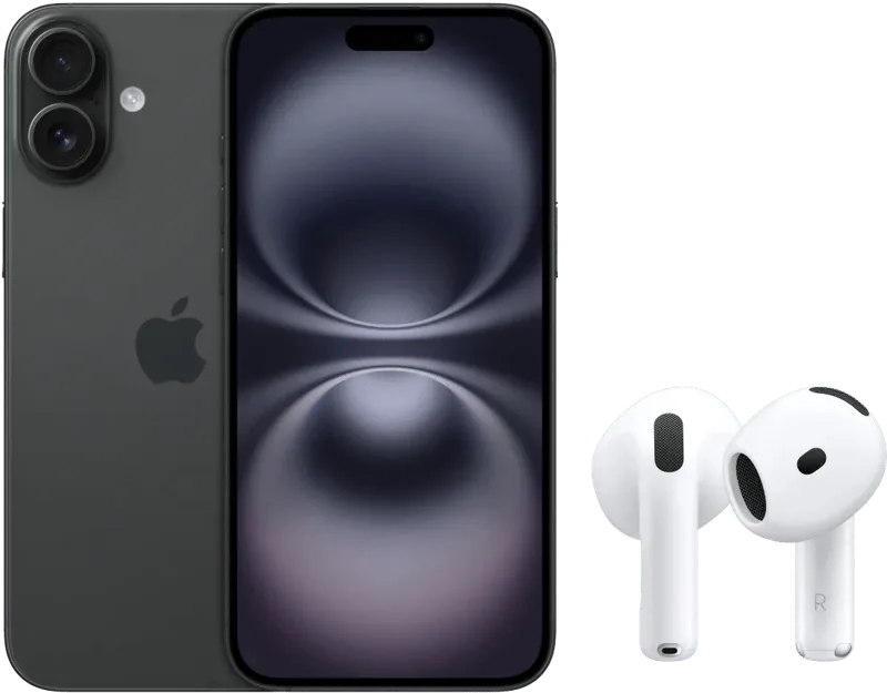 iPhone 16 128GB Zwart + AirPods 4 Active Noise Cancellation von Apple – Produktfoto
