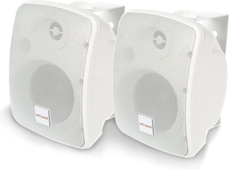ASW45.2, Set van 2 waterdichte luidsprekers, 2-weg hifi luidspreker, 10-80 watt, met muurbeugel voor wandmontage, geschikt voor binnen en buiten, terras, tuin, sauna, zwembad, badkamer, kleur van Artsound in Wit – productfoto