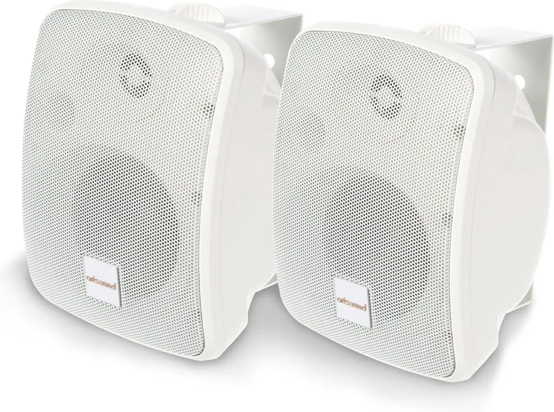 ASW55.2, Set van 2 waterdichte luidsprekers, 2-weg hifi luidspreker, 20-120 watt, met muurbeugel voor wandmontage, geschikt voor binnen en buiten, terras, tuin, sauna, zwembad, badkamer, kleur by Artsound in White – product photo