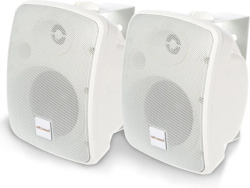 ASW65.2, Set van 2 waterdichte luidsprekers, 2-weg hifi luidspreker, 20-140 watt, met muurbeugel voor wandmontage, geschikt voor binnen en buiten, terras, tuin, sauna, zwembad, badkamer, kleur van Artsound in Wit – productfoto