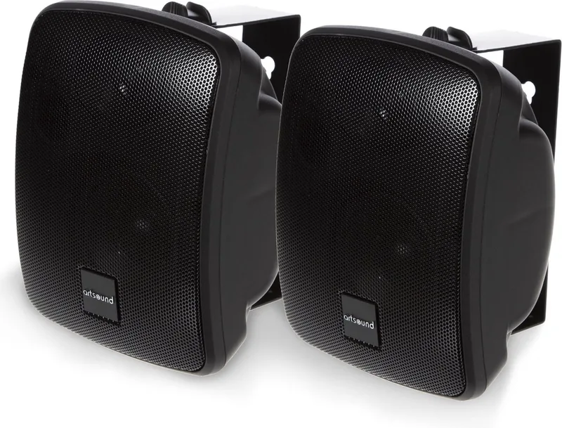 ASW65.2, Set van 2 waterdichte luidsprekers, 2-weg hifi luidspreker, 20-140 watt, met muurbeugel voor wandmontage, geschikt voor binnen en buiten, terras, tuin, sauna, zwembad, badkamer, kleur van Artsound in Zwart – productfoto