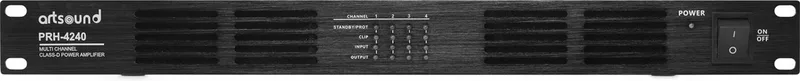 PRH-4240, eindversterker, 100V & 8 ohm, 4x 240W class D, 1U van Artsound in Zwart – productfoto