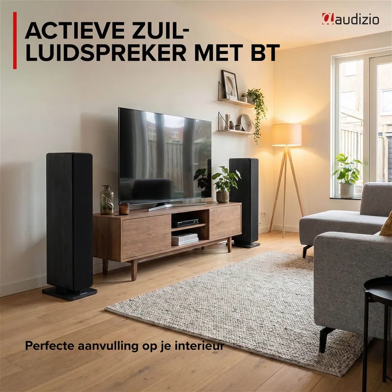 Arco HiFi speaker - Vloerstaande speaker - Tower speaker met 4 inch woofers - 160W van Audizio in Zwart – productfoto