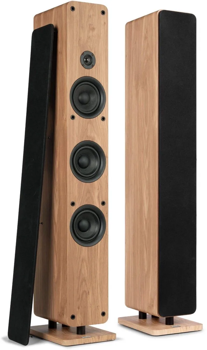 Arco passieve HiFi speakerset - Vloerstaande zuil luidsprekers - 320W - Houtlook van Audizio in Lichtbruin – productfoto