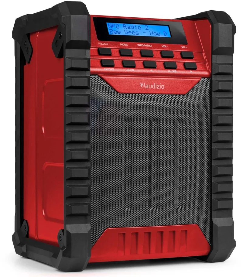 Jobsite bouwradio met accu från Audizio i Röd – produktbild