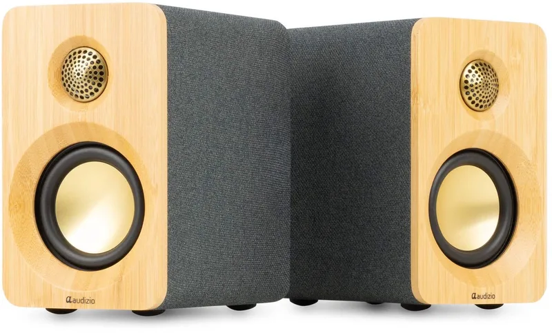 KS16 boekenplank speakers - Bluetooth speaker set - Platenspeler speakers - 100W - Bamboe van Audizio in Lichtbruin – productfoto