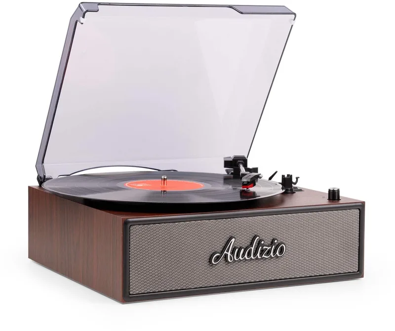 Retro platenspeler Reno van Audizio in Houtlook – productfoto