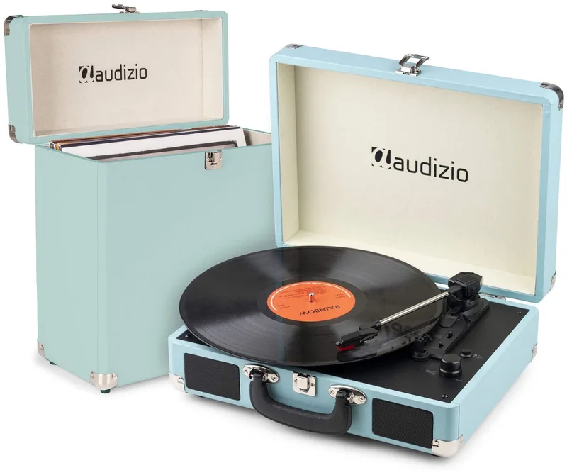 Retro platenspeler met platenkoffer RP116BL van Audizio in Blauw – productfoto