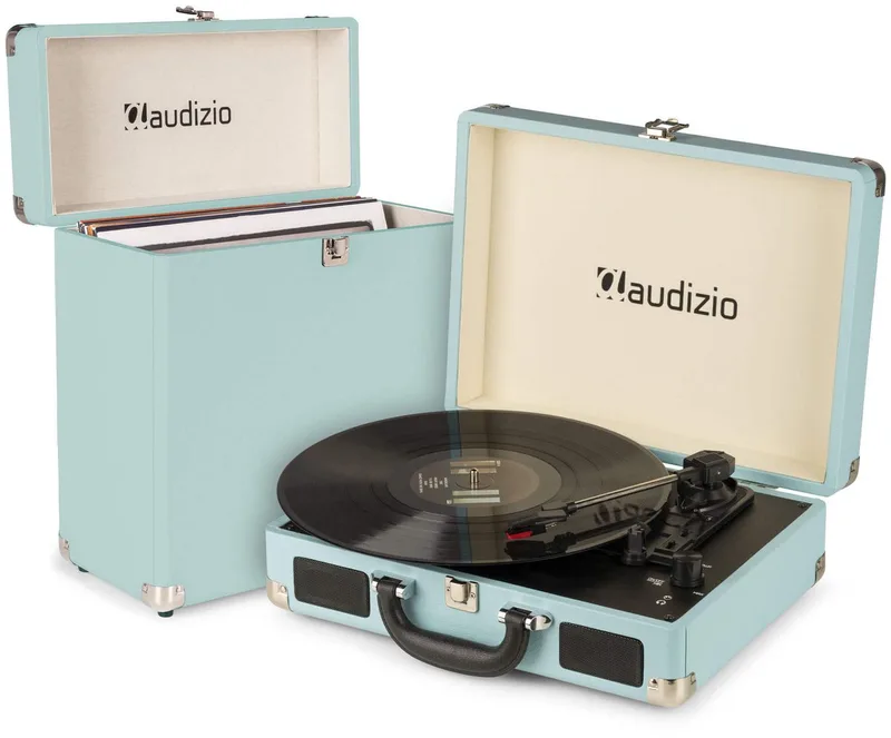 Retro platenspeler met platenkoffer RP114BL van Audizio in Blauw – productfoto