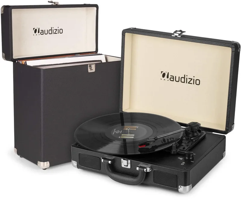 Retro platenspeler met platenkoffer RP114BK van Audizio in Zwart – productfoto