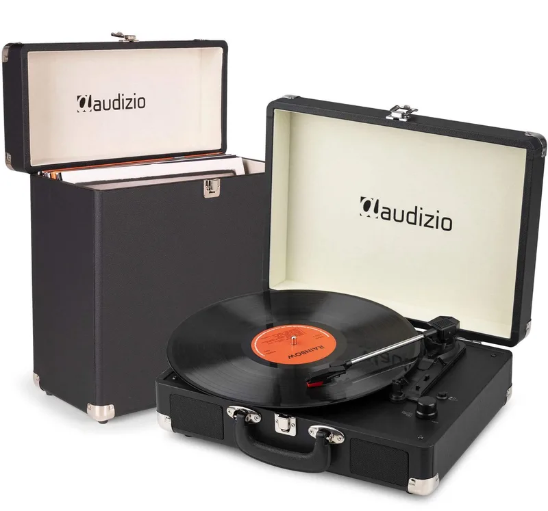 Retro platenspeler met platenkoffer RP116BK van Audizio in Zwart – productfoto