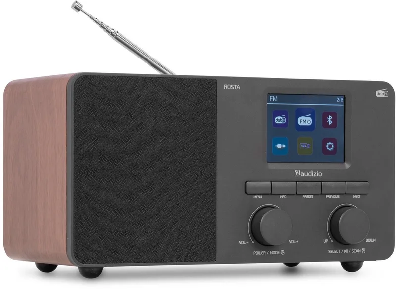 Rosta DAB radio - Digitale radio met Bluetooth - 40W - Houtlook van Audizio in Bruin – productfoto