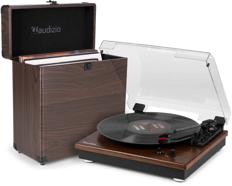 RP112D platenspeler met platenkoffer - Bluetooth in/out en ingebouwde speakers - Darkwood van Audizio in Donkerbruin – productfoto