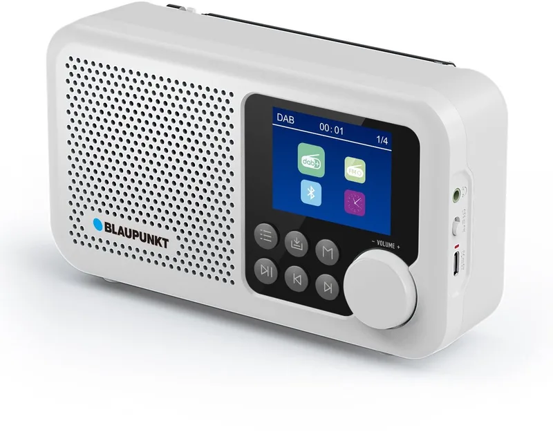 Draagbare radio FM DAB+ Bluetooth - klok en alarmfunctie - oplaadbaar via USB-C, DR8WH by Blaupunkt in White – product photo