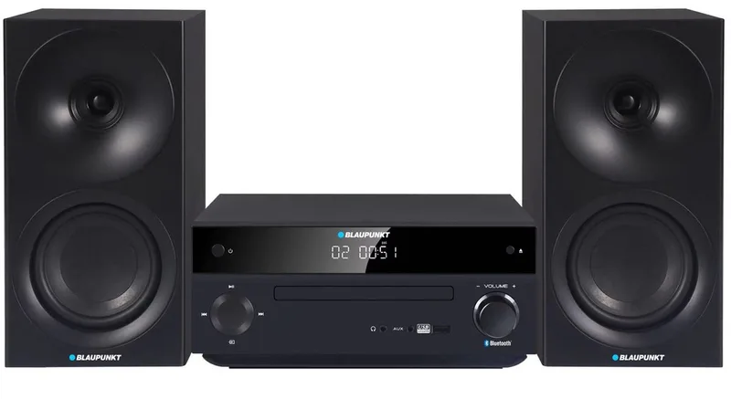 Stereo set, vermogen 150 W, FM-radio, AUX-aansluiting en USB-aansluiting, Bluetooth, HDMI-ingang, wekker, LED-display, kleur MS30.02BT van Blaupunkt in Zwart – productfoto