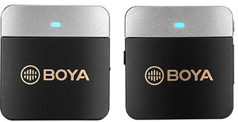 BY-M1V1 Wireless 2.4GHz Dual-Channel Microphone System van Boya in Zilver – productfoto