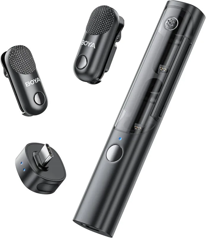 Magic-05 USB-C KI-gestütztes umwandelbares kabelloses Lavaliermikrofon für Kamera, iPhone 16/17, Android, Desktop-Computer (2 TX+1 RX+Ladeetui) by Boya – product photo