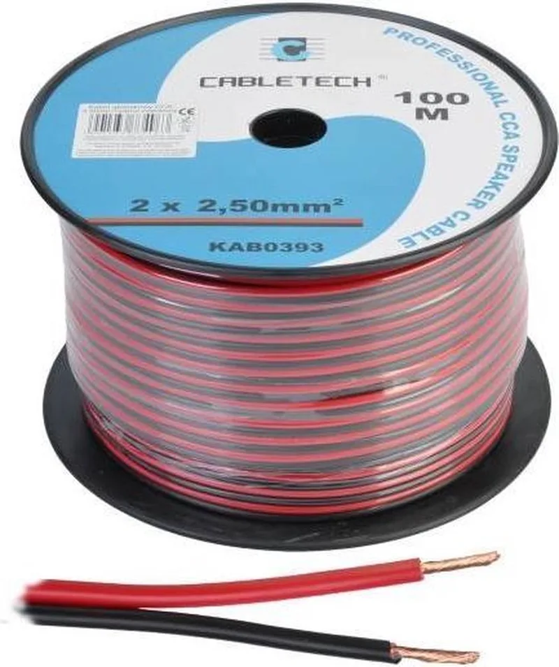 luidsprekerkabel CCA 2 x 2,50 mm² rol 100 m by Cabletech in Rood Zwart – product photo