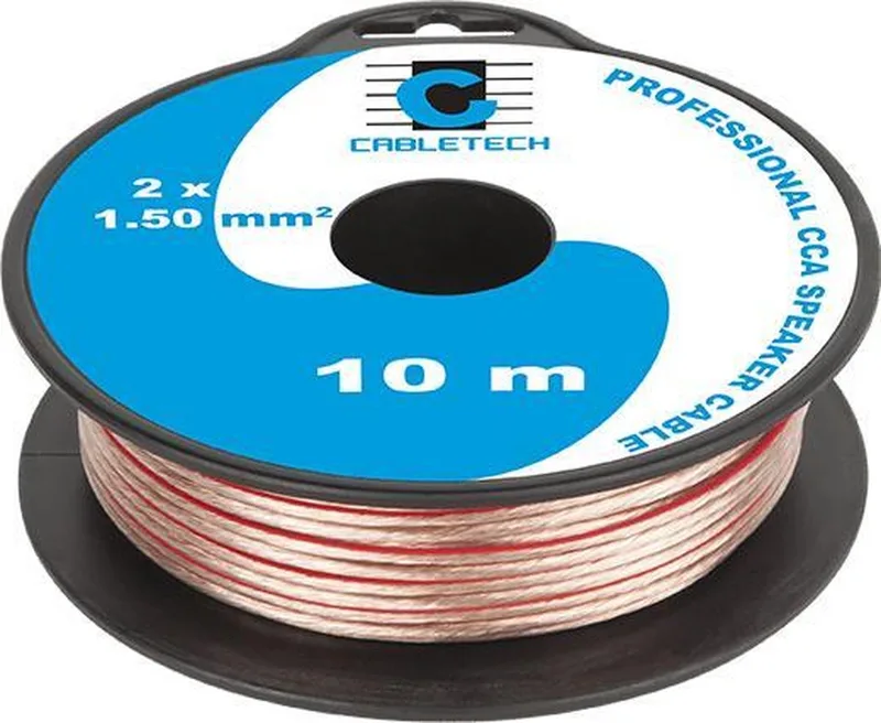 Speaker kabel luidsprekersnoer CCA 2x 1.5mm mini haspel 10 meter van Cabletech in Transparant – productfoto