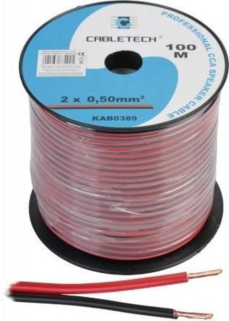 Speaker kabel luidsprekersnoer CCA rood / zwart 2x 0.5mm Haspel 100m van Cabletech in Rood, Zwart – productfoto
