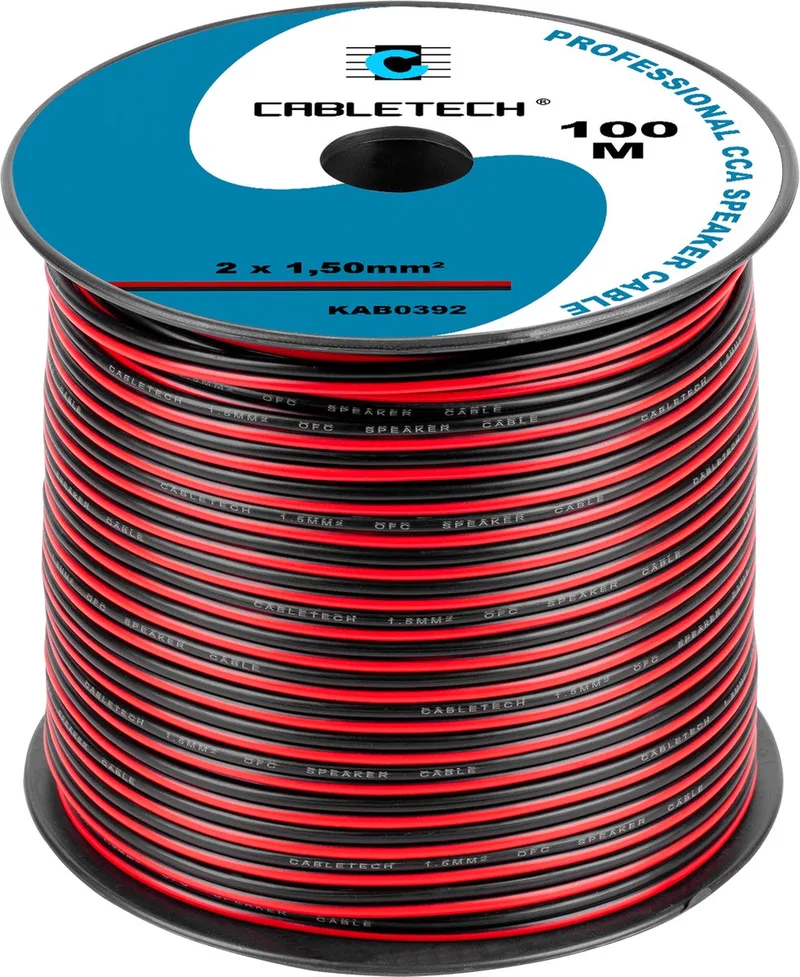 Speaker kabel luidsprekersnoer CCA rood / zwart 2x 1.5mm Haspel 100m van Cabletech in Rood, Zwart – productfoto