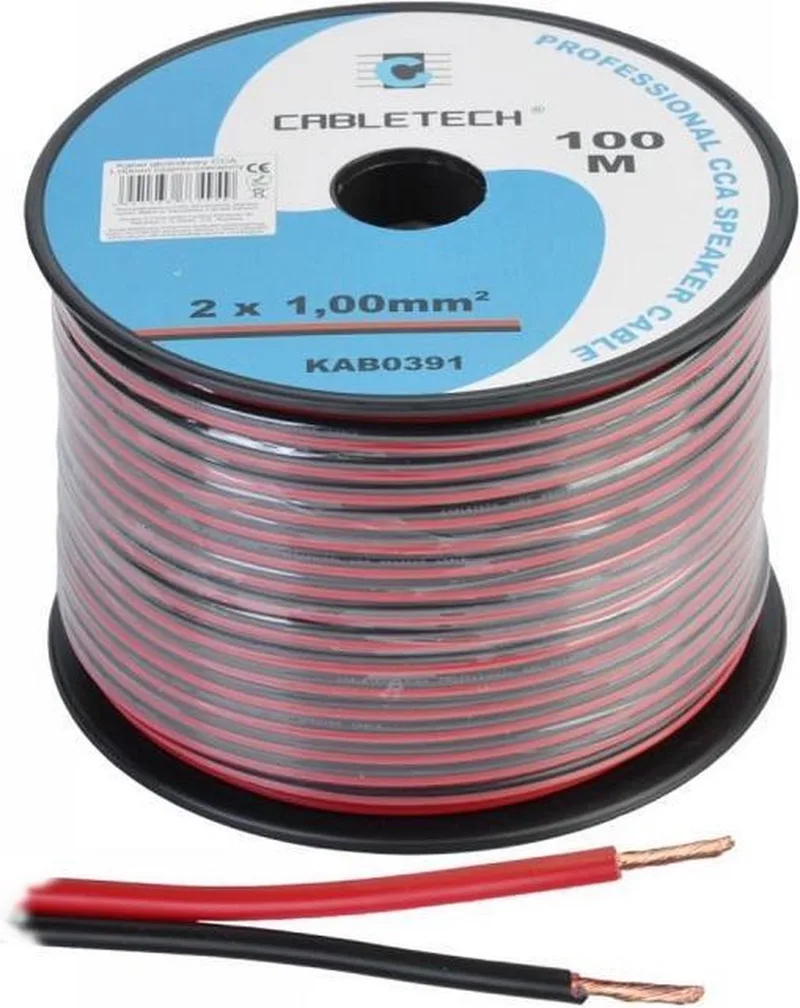 Speaker kabel luidsprekersnoer CCA rood / zwart 2x 1mm Haspel 100m van Cabletech in Rood, Zwart – productfoto