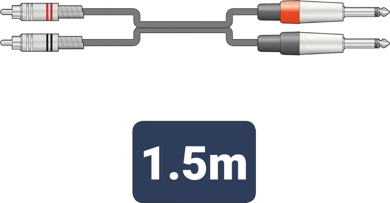 Citronic 2R-2M6J150 stereo audiokabel 2 x 6,3 mm mono jack naar 2 x tulp 1,5 m ongebalanceerd van The Chord Company in Zwart – productfoto