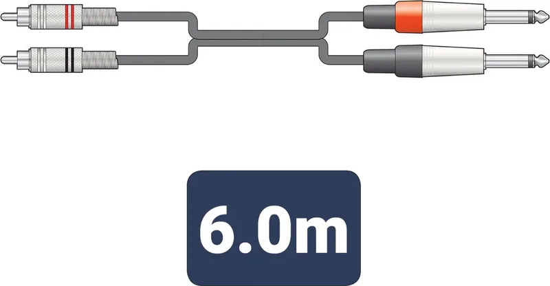 Citronic 2R-2M6J600 stereo audiokabel 2 x 6,3 mm mono jack naar 2 x tulp 6 m ongebalanceerd de The Chord Company en Noir – photo produit