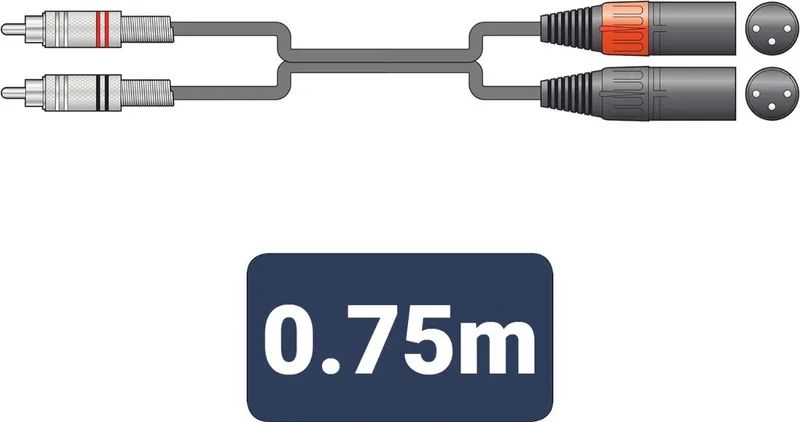 Citronic 2R-2XM075 stereo audiokabel 2 x tulp naar 2 x XLR male 0,75 m ongebalanceerd van The Chord Company in Zwart – productfoto