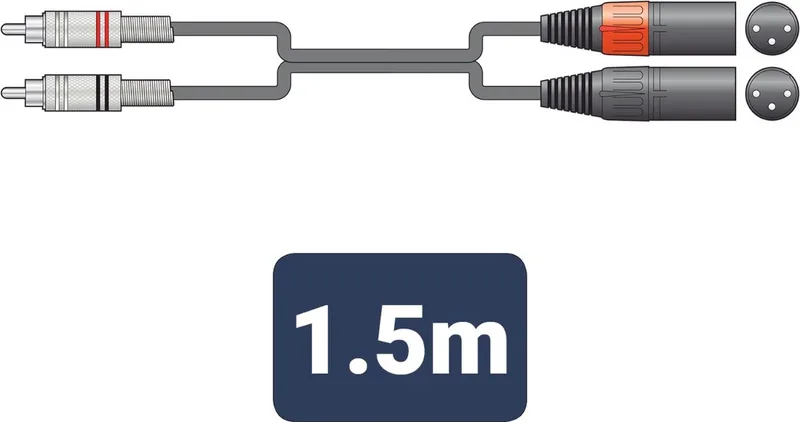 Citronic 2R-2XM150 stereo audiokabel 2 x tulp naar 2 x XLR male 1,5 m ongebalanceerd van The Chord Company in Zwart – productfoto