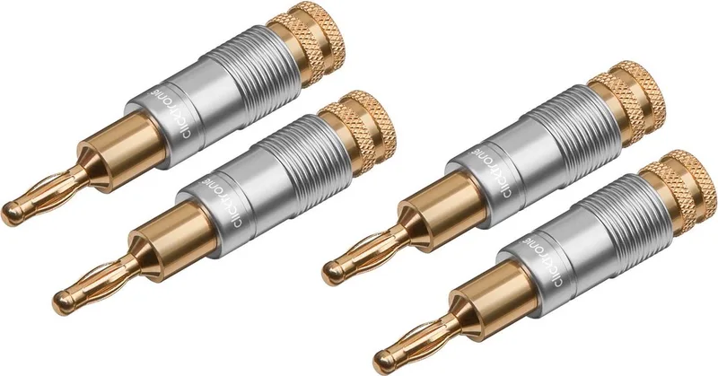 banaanstekkers 4 stuks, 3-voudige schroef, 4 mm, kabel tot 6 mm², 24-karaats verguld van Clicktronic in Goud – productfoto