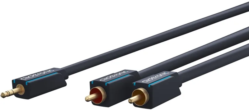 stereo-audiokabel 3,5 mm jack naar 2 RCA-stekkers, 2 m, OFC-geleider, met 3,5 mm jackaansluiting en tulp-aansluitingen van Clicktronic in Blauw – productfoto