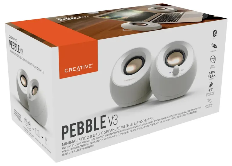 Pebble V3, 2.0 2.0 PC-Lautsprecher Kabelgebunden, Bluetooth® 8 W Weiß by Creative – product photo 3 of 3